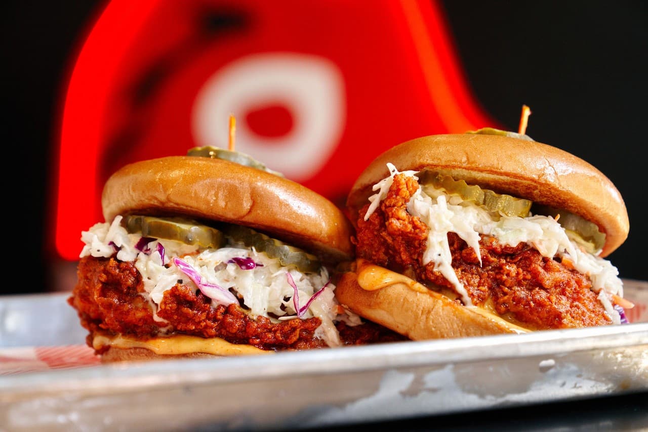 Two Nashville hot chicken sandwiches fresh from the kitchen